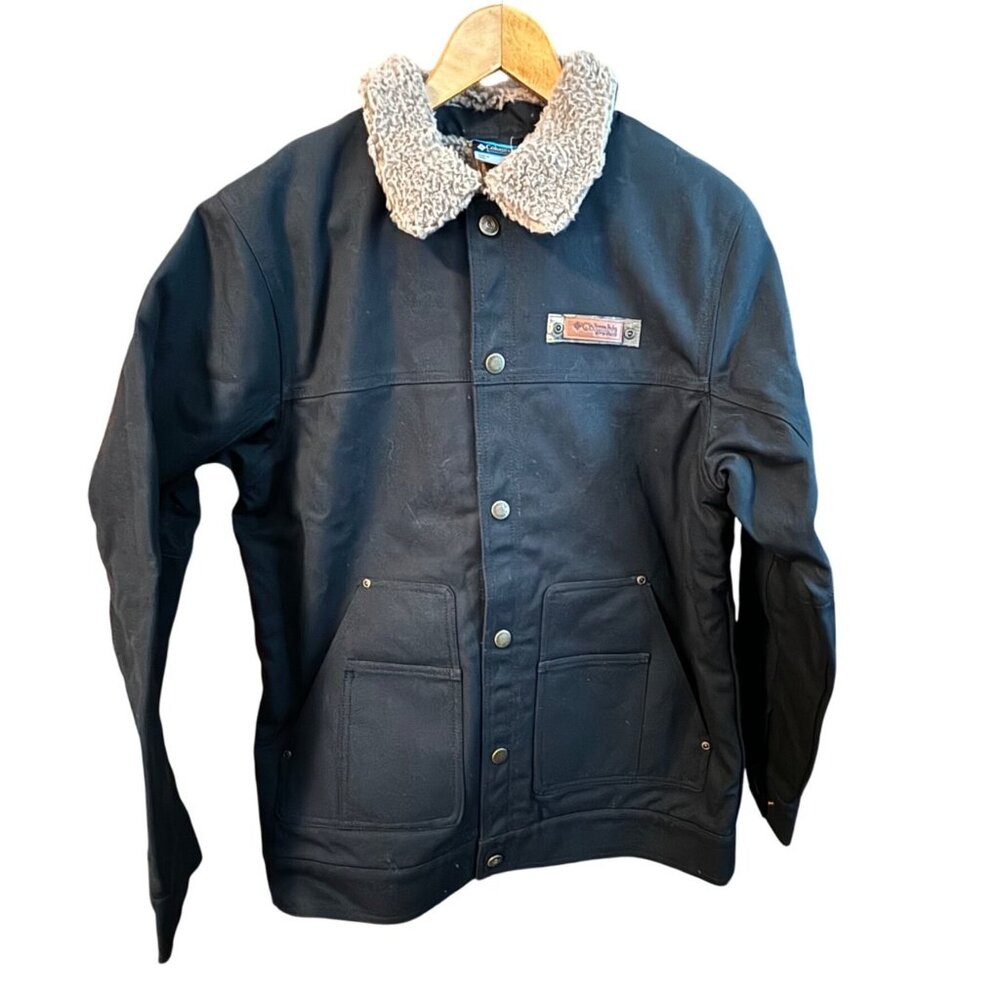 Columbia NWT Mens Black Sherpa-Lined Barn Jacket Button-Up Front Sz Small